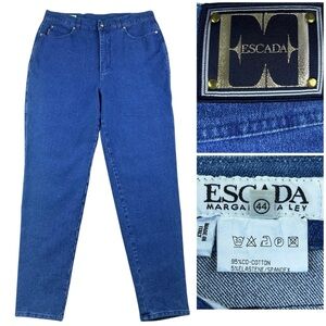 Escada Womens Tapered Jeans Sz 14 High Rise Stretch Logo Preppy QuietLuxury